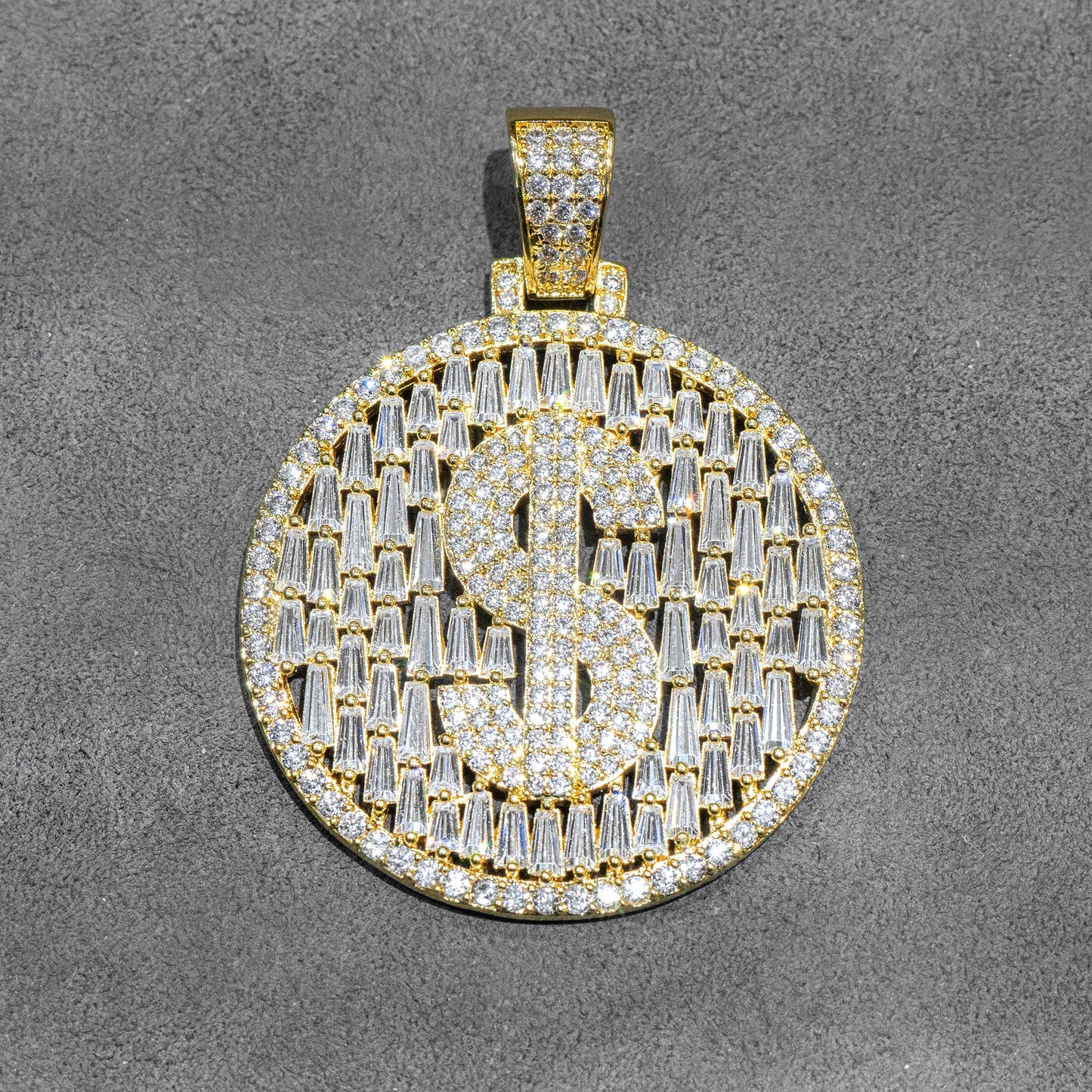 Mens Jewelry - Iced Out VVS Baguette Money Sign Pendant | 12.3 Grams