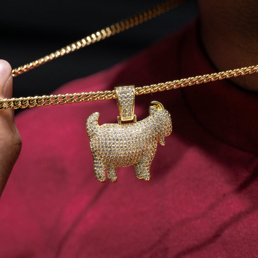 Mens Jewelry -  Gold Iced Out VVS Goat Necklace | Appx. 17 Grams
