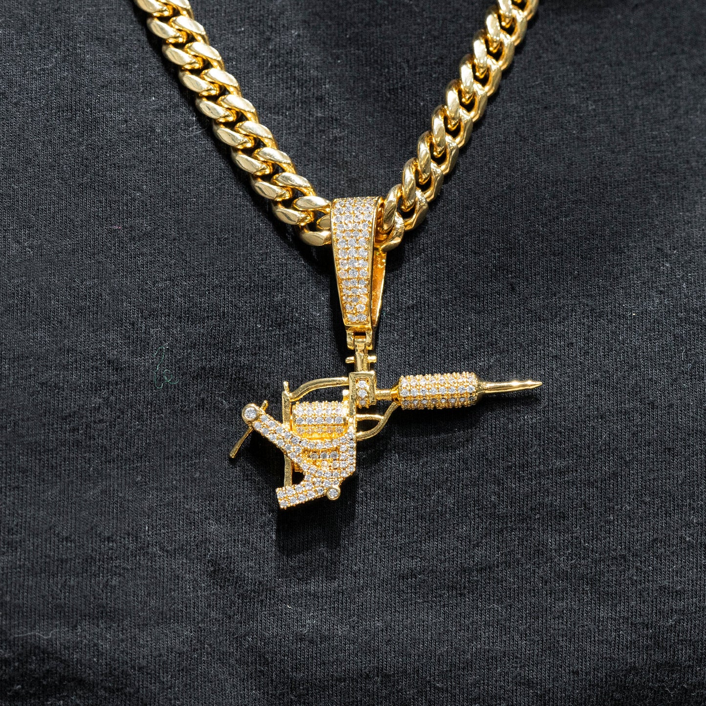 Mens Jewelry -  Gold Iced Out VVS Tattoo Machine Necklace | Appx. 22.7 Grams