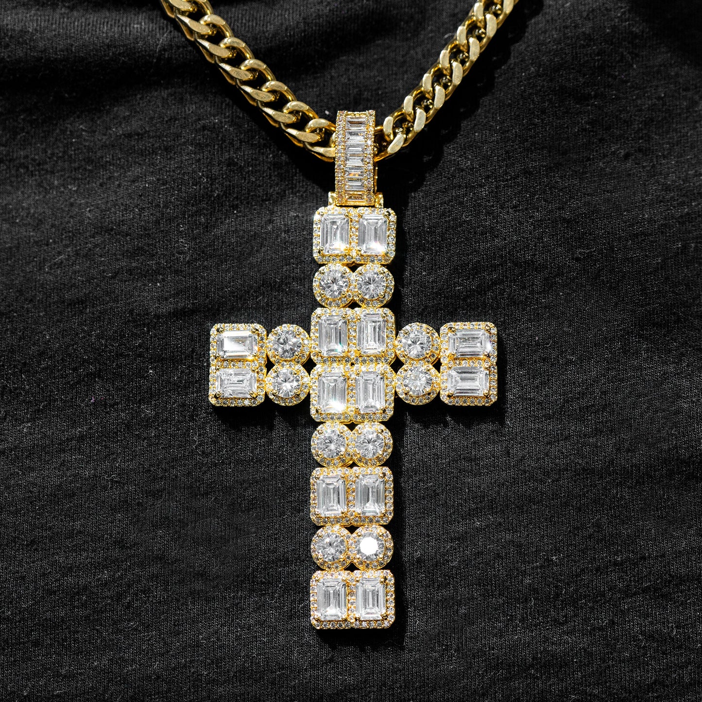 Mens Jewelry - Iced Out VVS Emerald Cluster Cross Pendant | 30 Grams