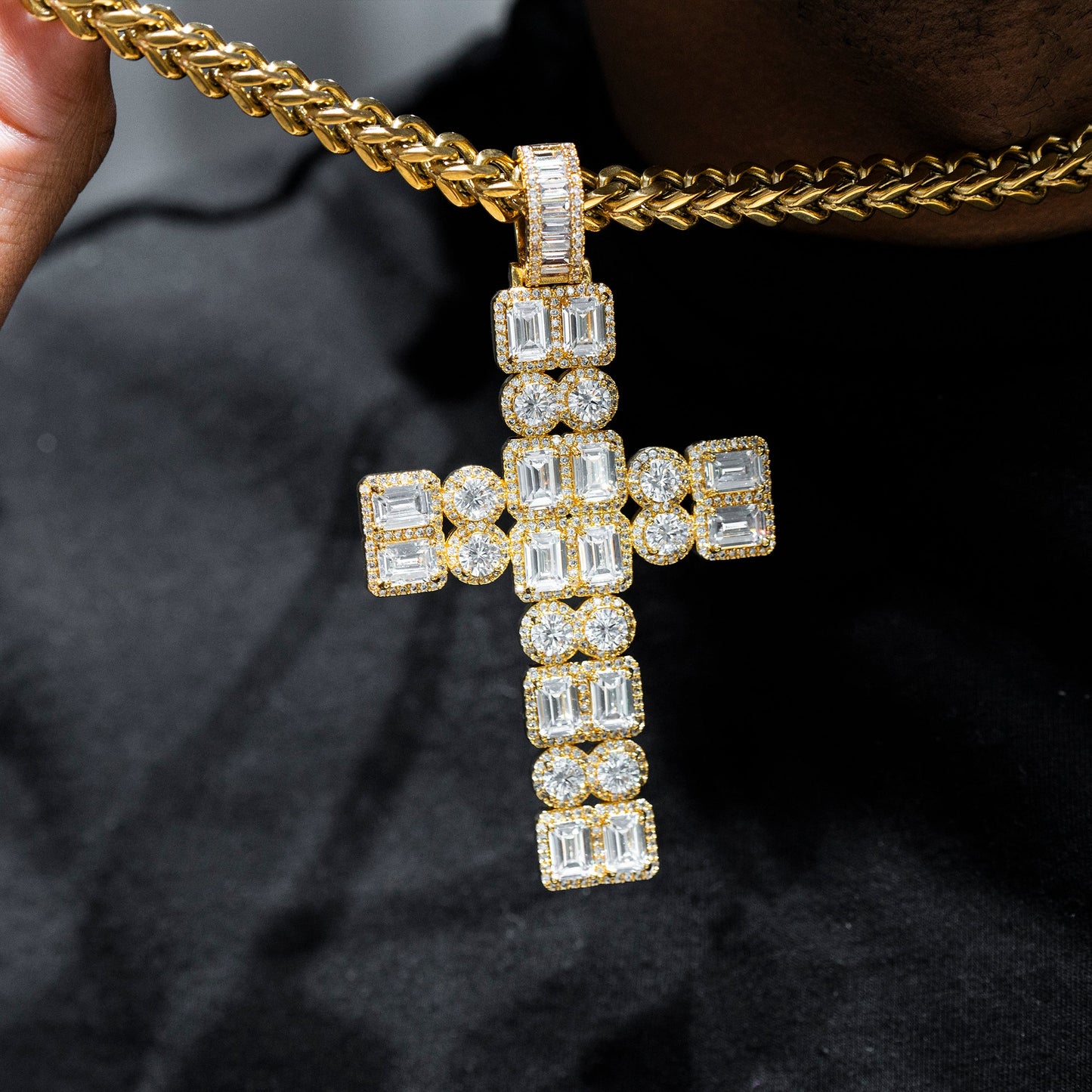 Mens Jewelry - Iced Out VVS Emerald Cluster Cross Pendant | 30 Grams