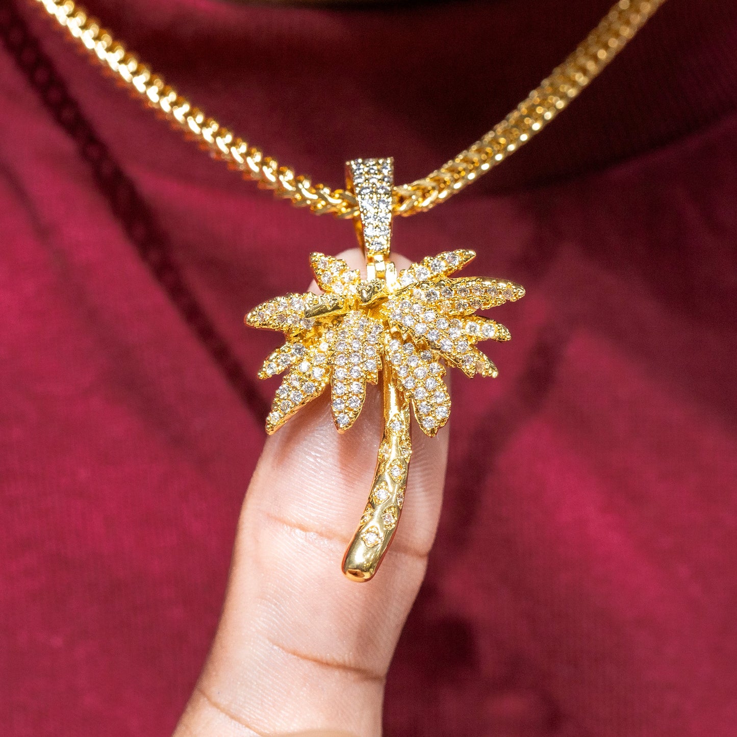 Mens Jewelry -  Gold Iced Out VVS Palm Tree Necklace | Appx. 18 Grams