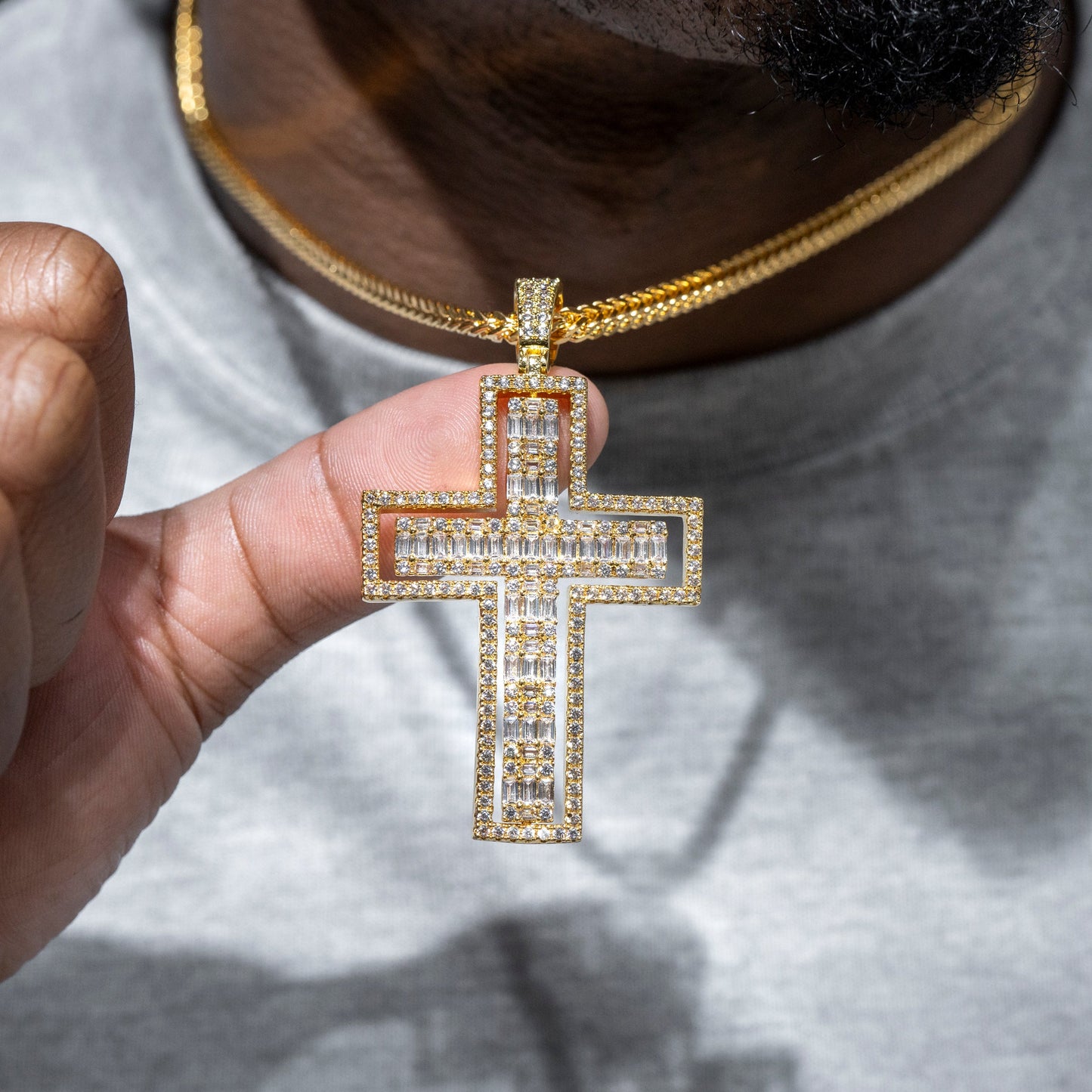 Mens Jewelry - Iced Out VVS Baguette Cross Pendant | 18 Grams