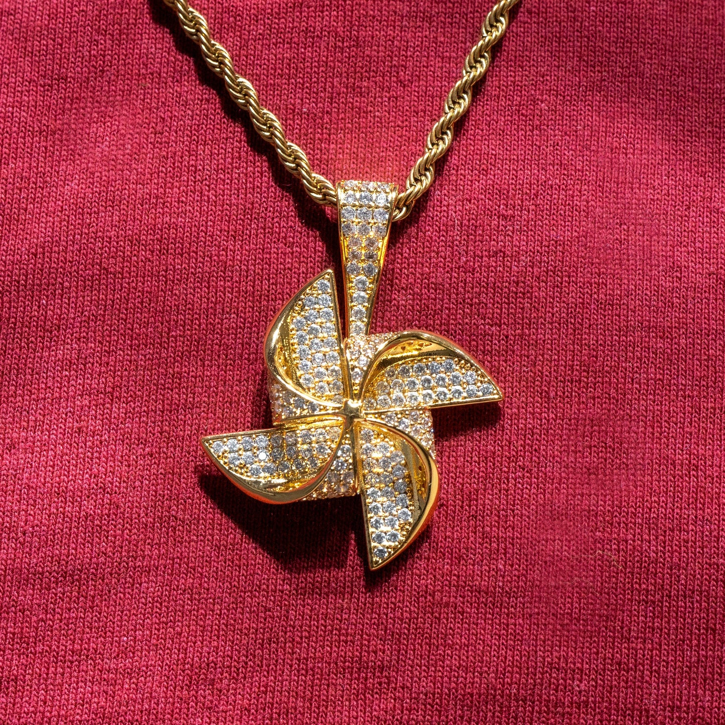 Mens Jewelry -  Gold Iced Out VVS Pinwheel Necklace | Appx. 20.7 Grams