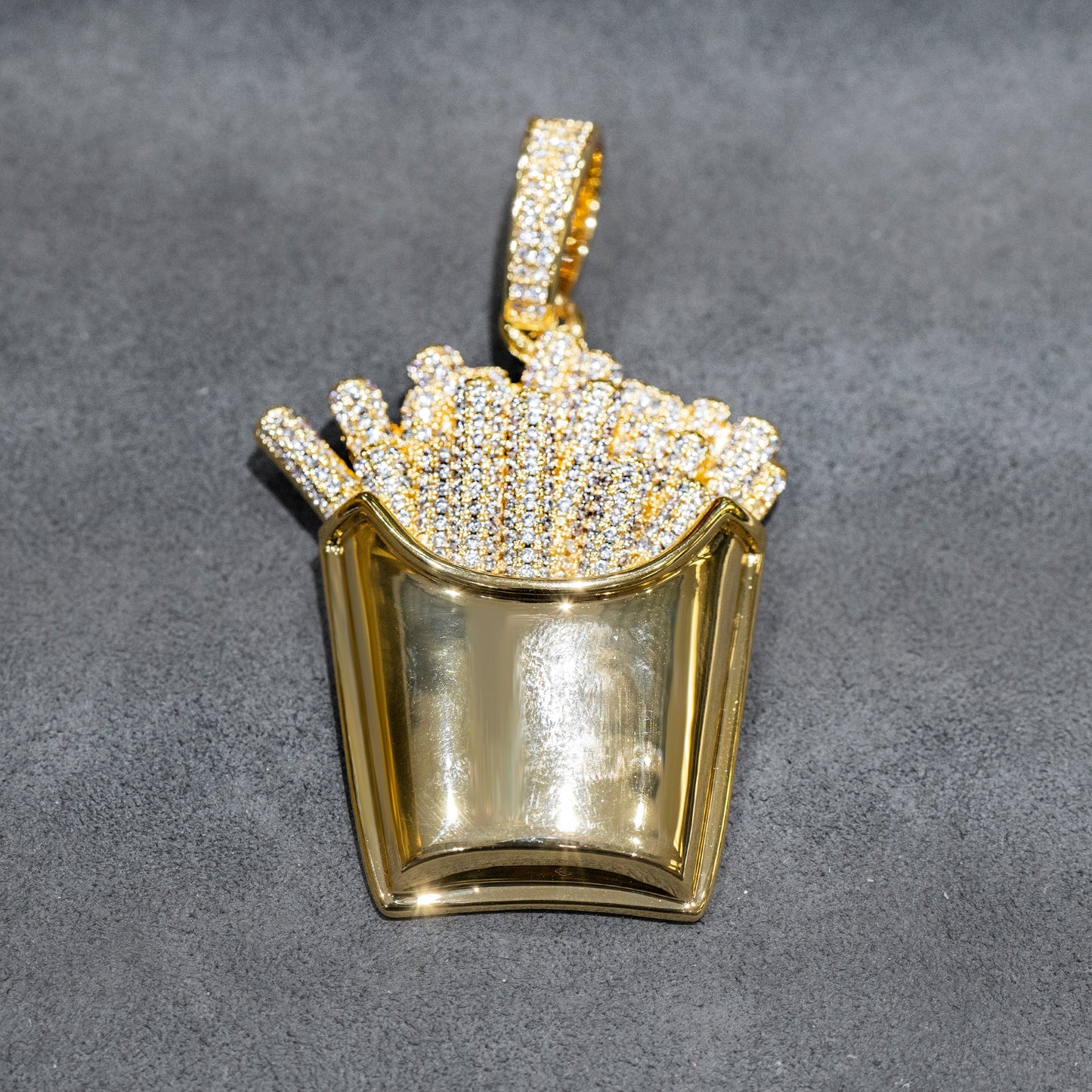 Mens Jewelry -  Gold Iced Out VVS Fries Necklace | Appx. 32 Grams