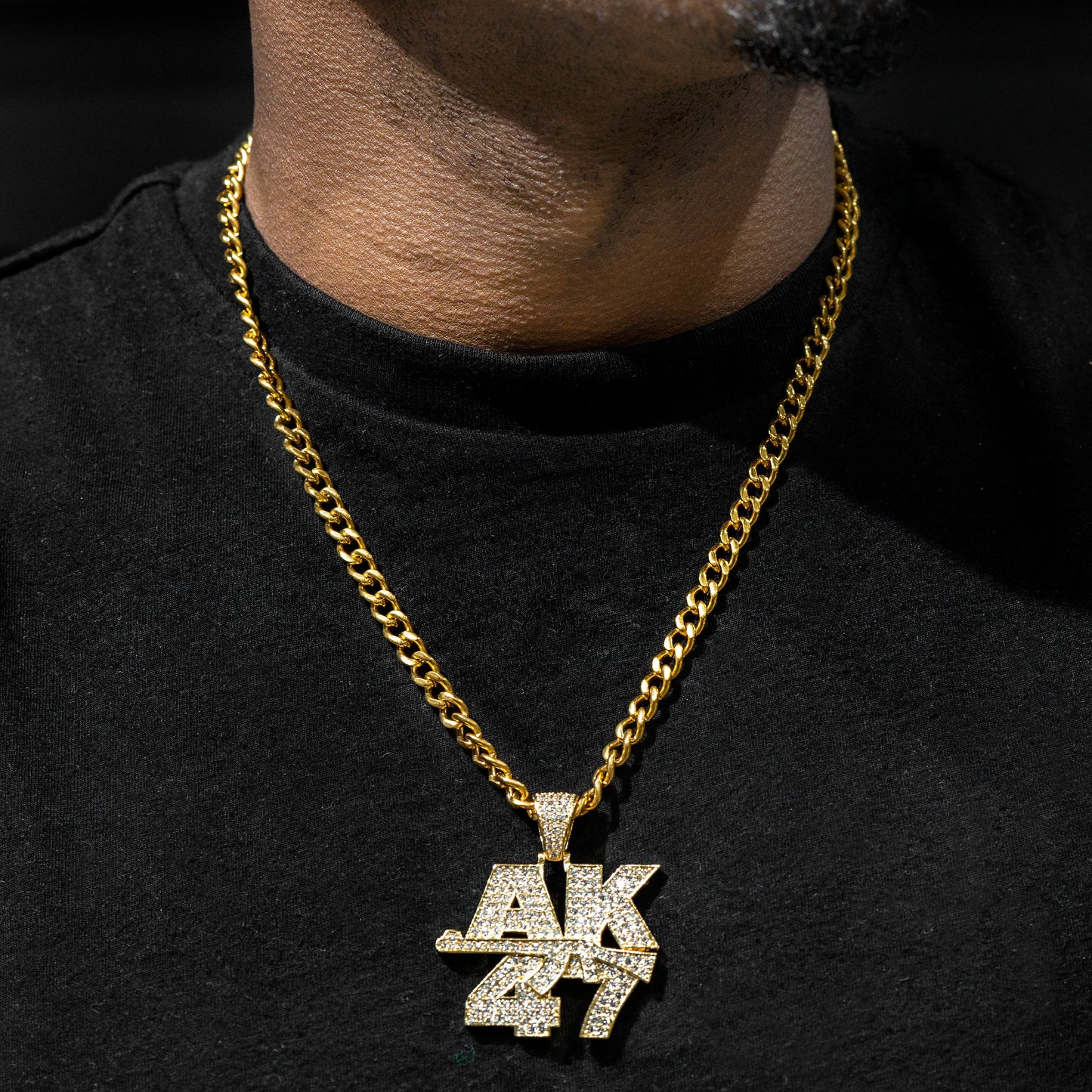 Mens Jewelry -  Gold Iced Out VVS AK-47 Necklace | Appx. 24.5 Grams