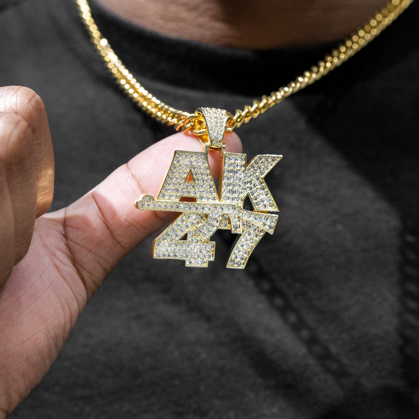 Mens Jewelry -  Gold Iced Out VVS AK-47 Necklace | Appx. 24.5 Grams