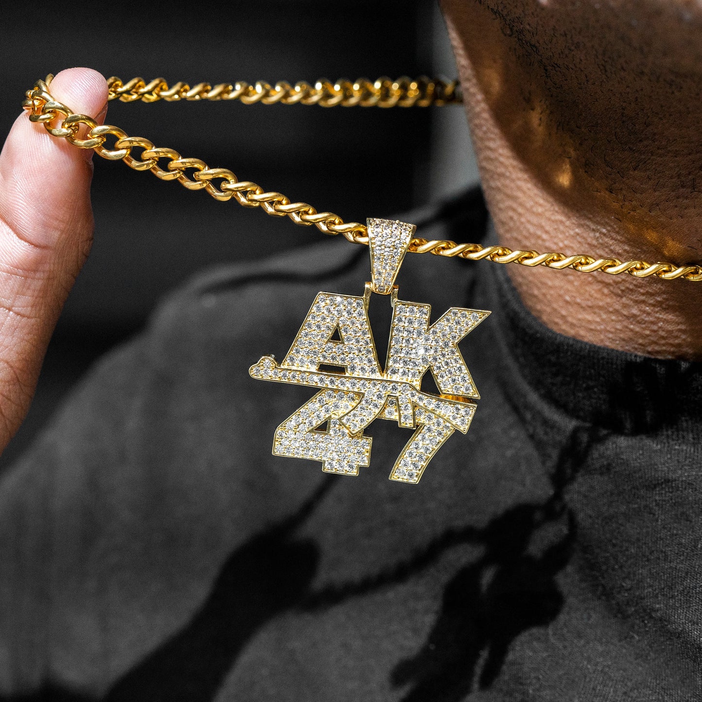Mens Jewelry -  Gold Iced Out VVS AK-47 Necklace | Appx. 24.5 Grams