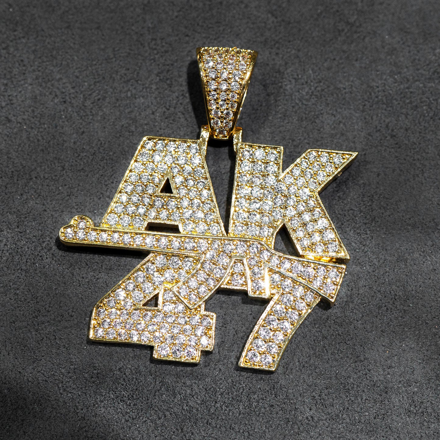 Mens Jewelry -  Gold Iced Out VVS AK-47 Necklace | Appx. 24.5 Grams