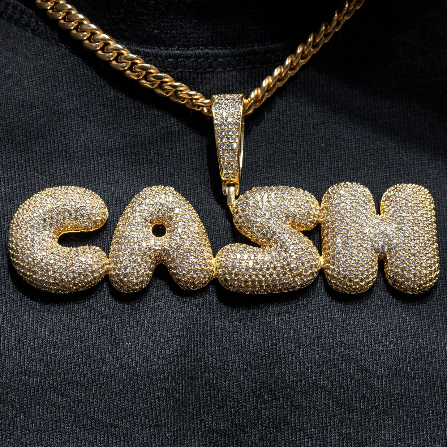 Mens Jewelry -  Gold Iced Out VVS CASH Necklace | Appx. 48 Grams