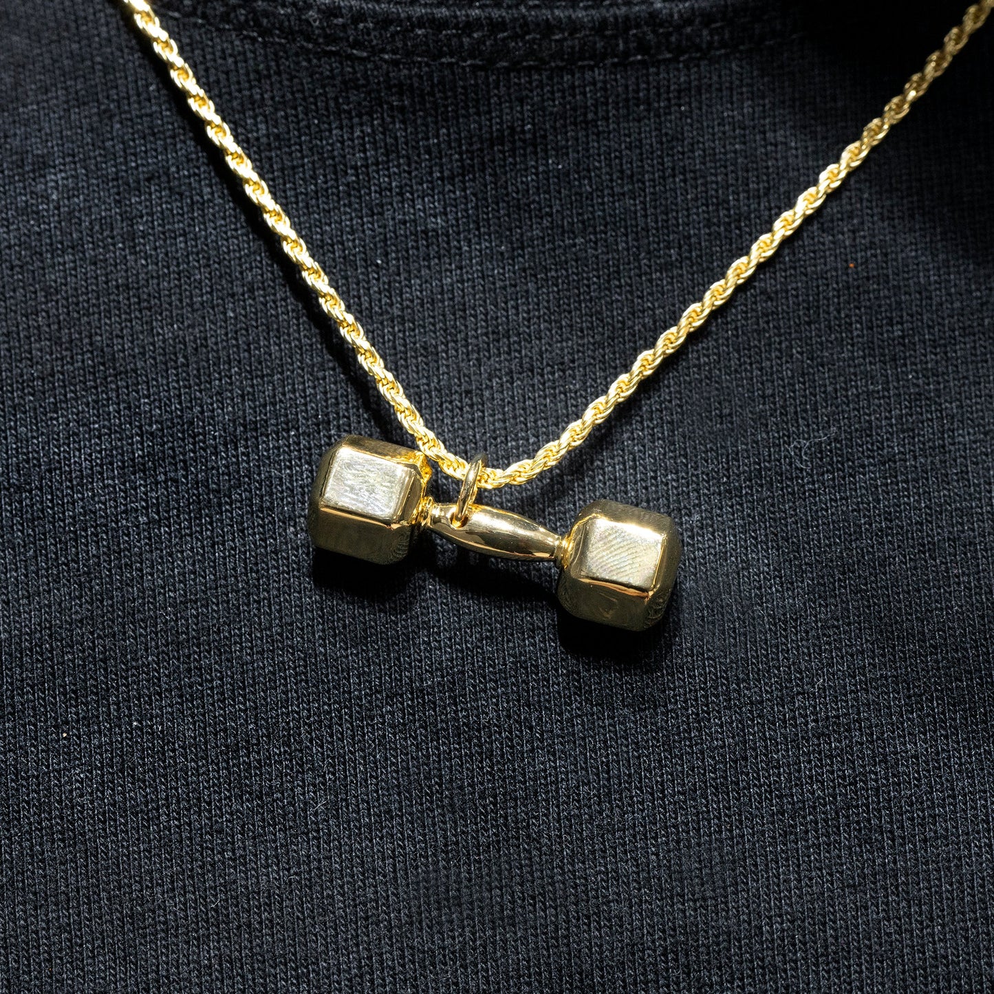 Mens Jewelry -  Gold Iced Out VVS Dumbbell Necklace | Appx. 20.2 Grams
