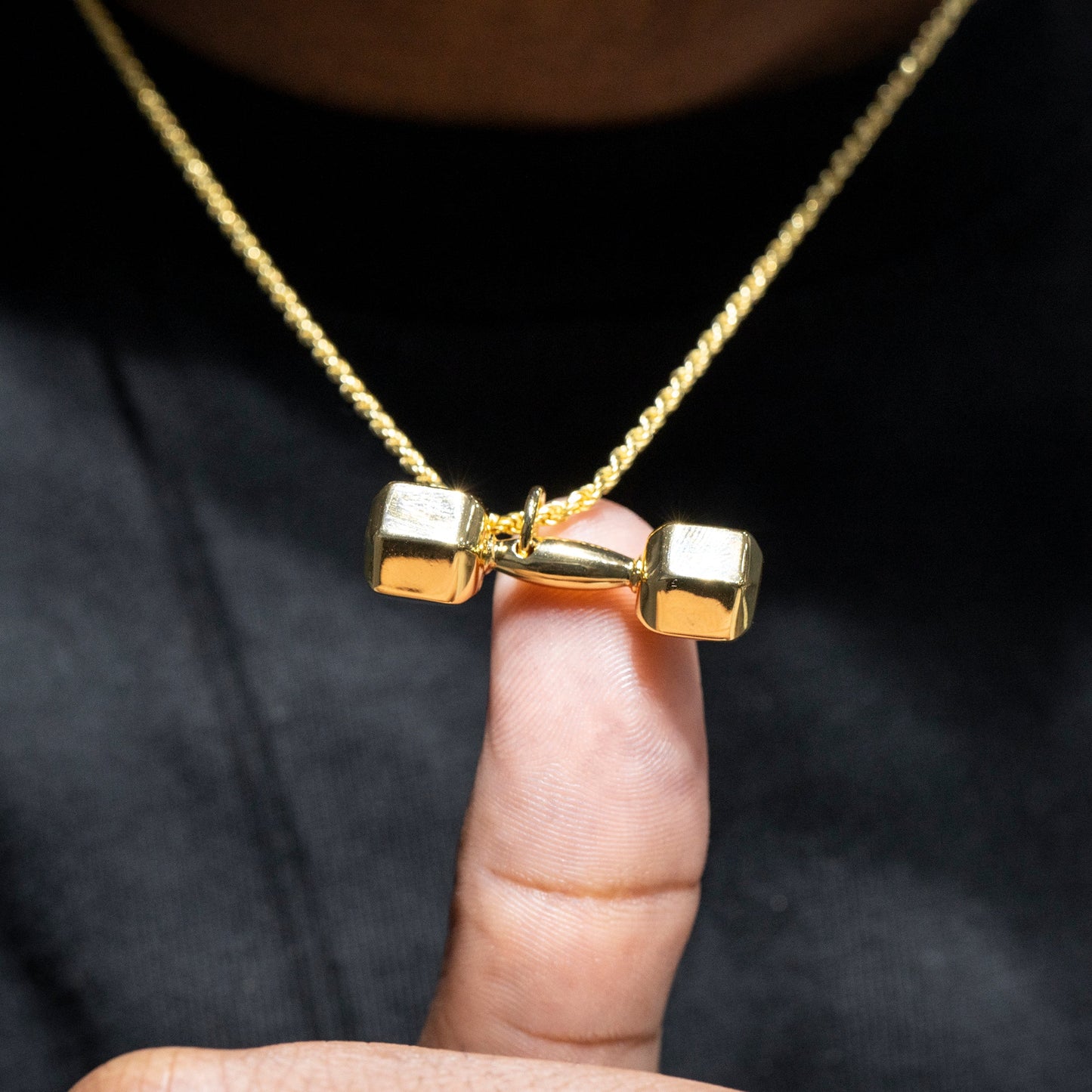 Mens Jewelry -  Gold Iced Out VVS Dumbbell Necklace | Appx. 20.2 Grams