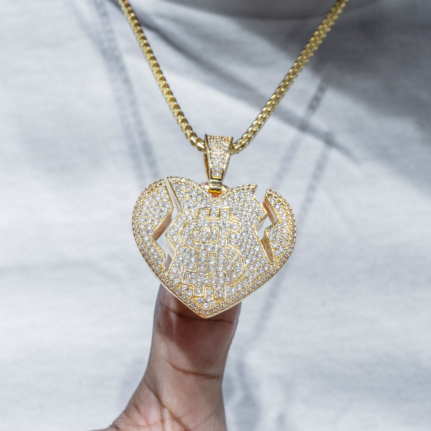 Mens Jewelry -  Gold Iced Out VVS Broken Heart Necklace | Appx. 48 Grams