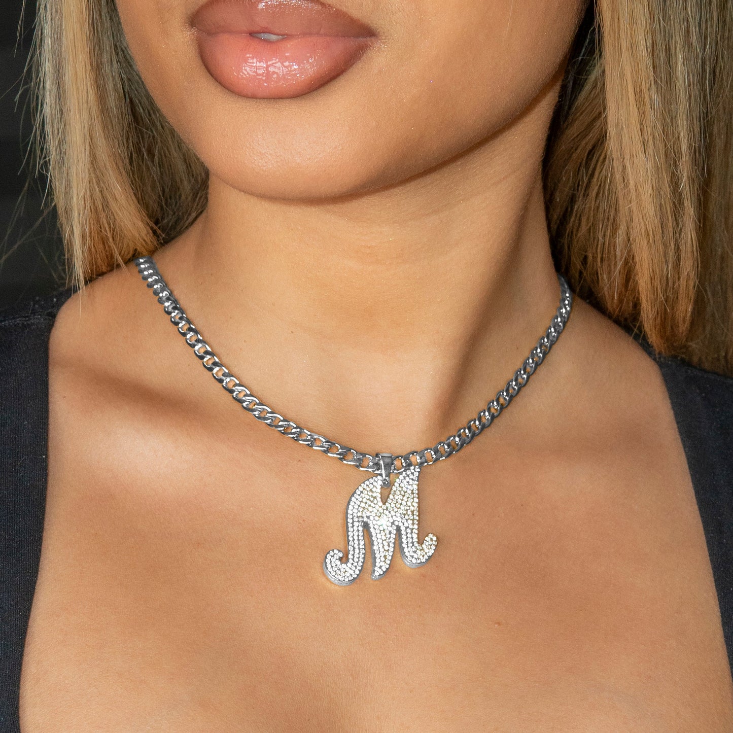 Women Jewelry - White Gold Initial Iced Out VVS Necklace | Style # 48