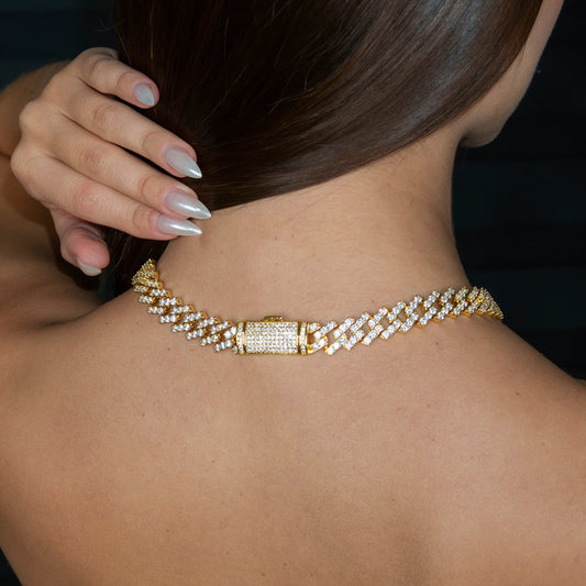 Womens Jewelry - 14K White Gold Iced Out VVS Single Row Miami Cuban Link Chain