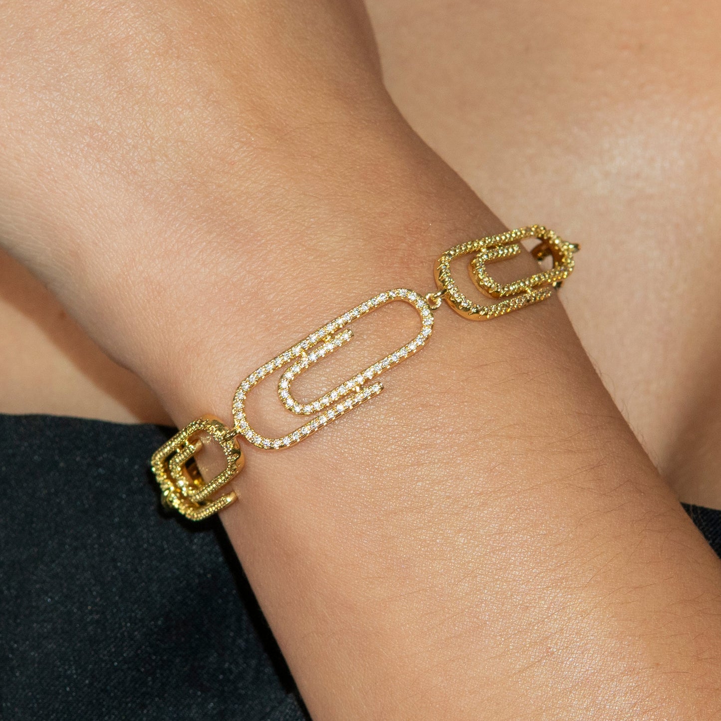 Gold Jewelry - Womens 14K Gold Iced Out VVS Paper Clip Bracelet