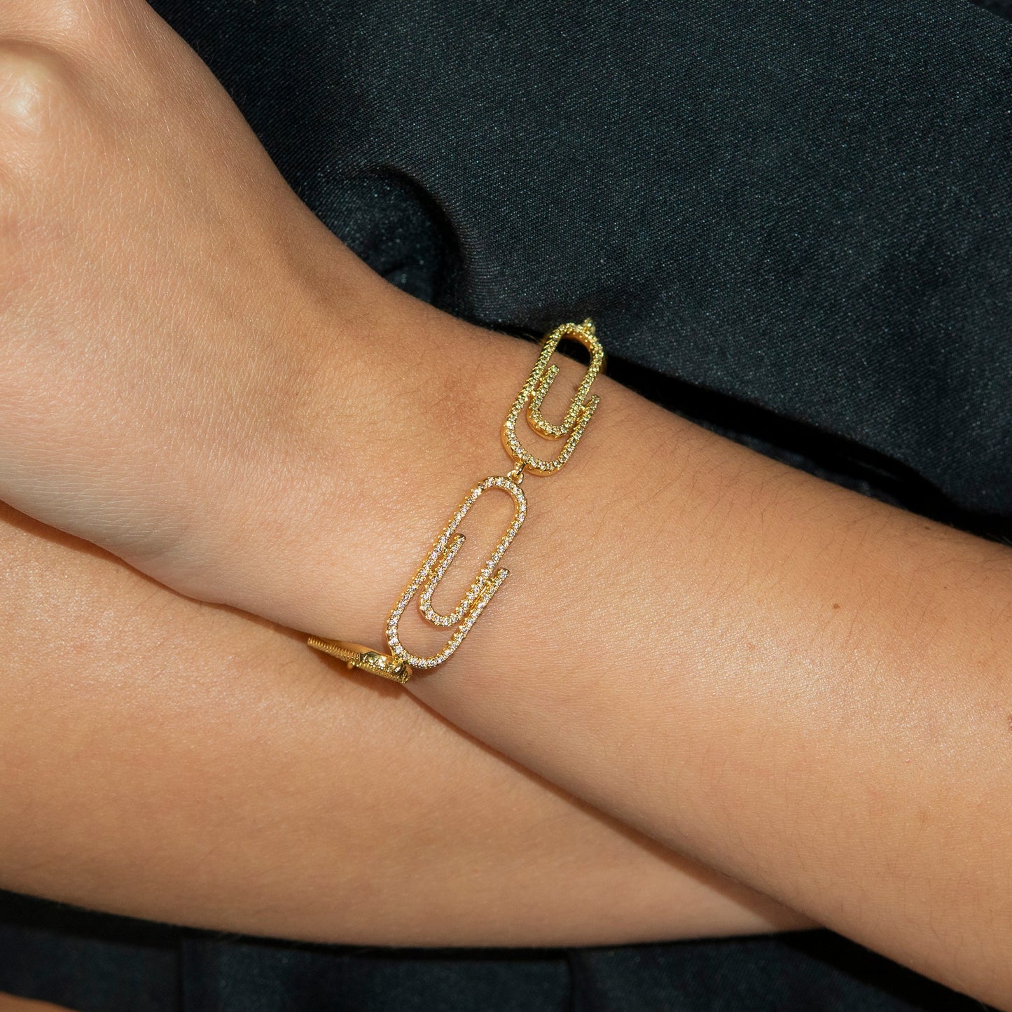 Gold Jewelry - Womens 14K Gold Iced Out VVS Paper Clip Bracelet