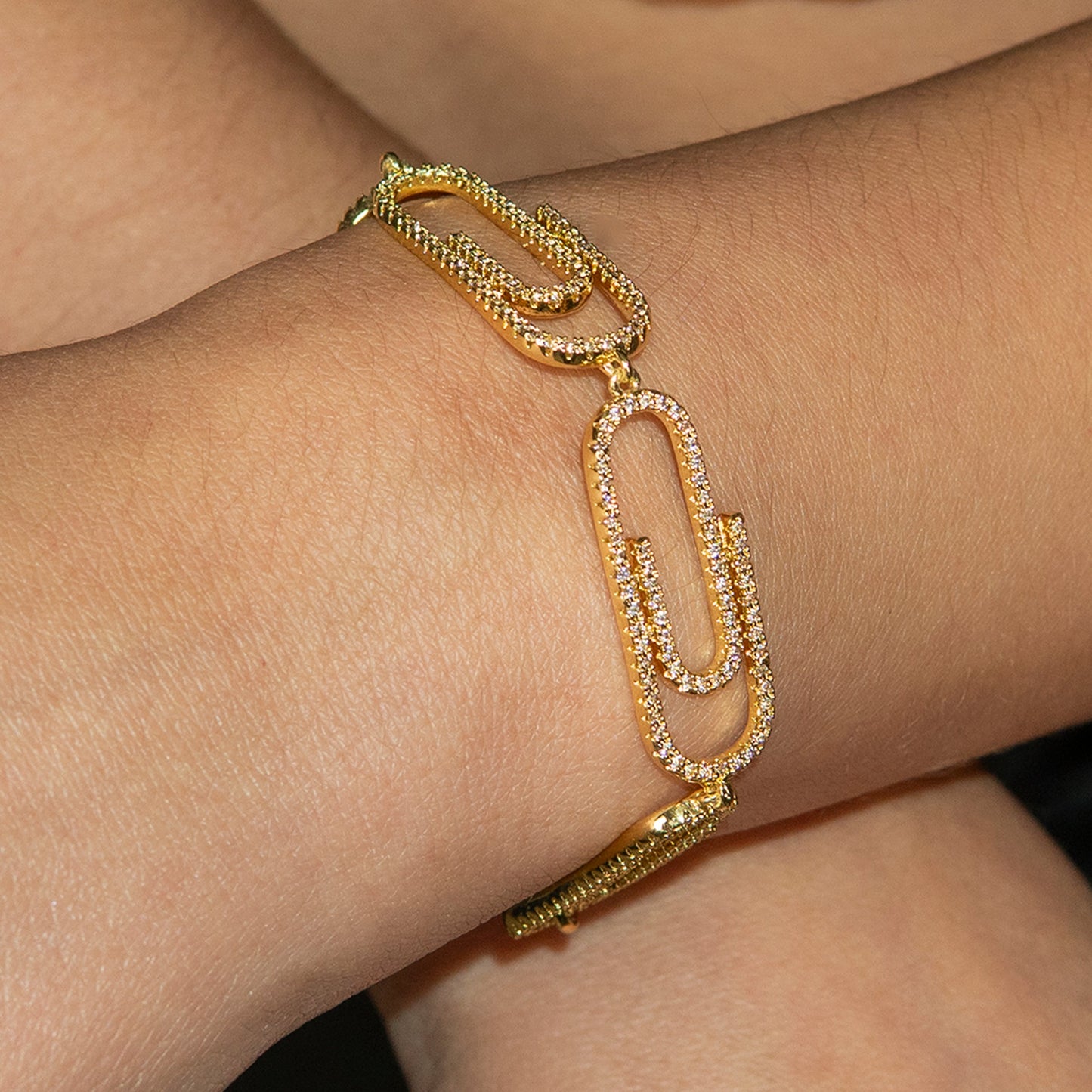 Gold Jewelry - Womens 14K Gold Iced Out VVS Paper Clip Bracelet