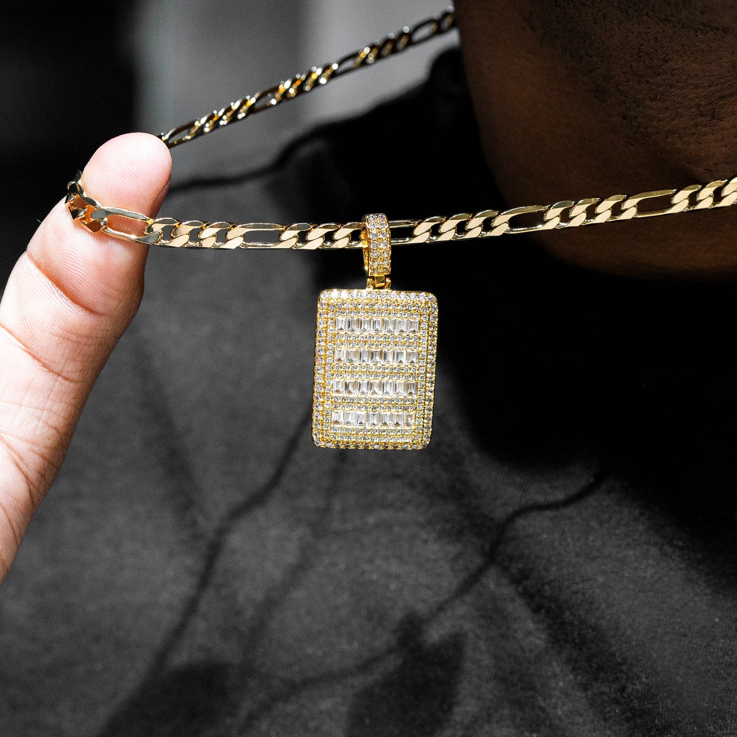 Mens Jewelry - Iced Out VVS Baguette Dog Tag Pendant | 10 Grams