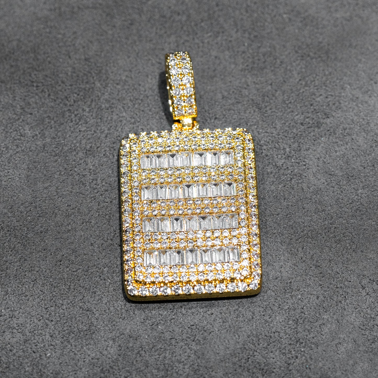 Mens Jewelry - Iced Out VVS Baguette Dog Tag Pendant | 10 Grams