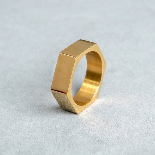 Mens Jewelry - Hexagon Gold Wedding Ring | 8 Grams