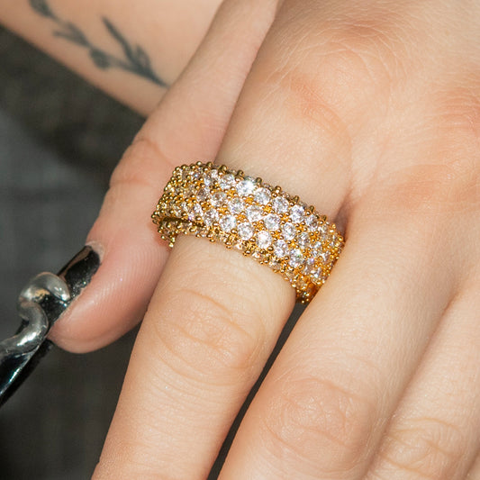 Womens Jewelry - 14K Gold Iced Out VVS Triple Row Eternity Ring | 13.1 Grams