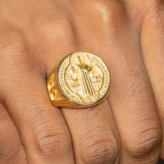 Mens Jewelry - Saint Gold Pinky Ring | 18 Grams