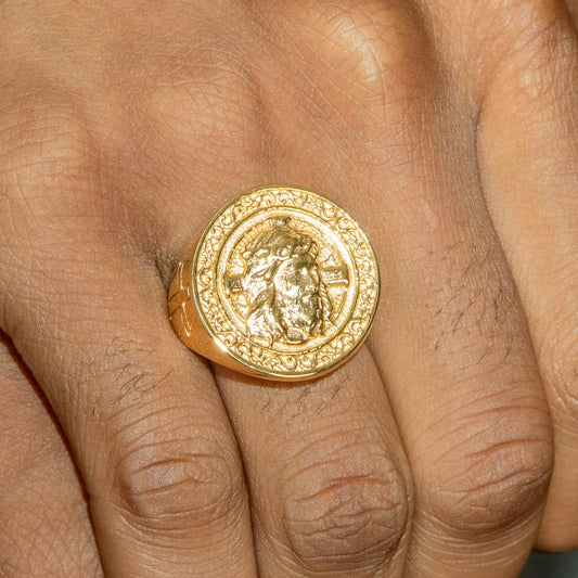 Mens Jewelry - Jesus Head Gold Pinky Ring | 20 Grams