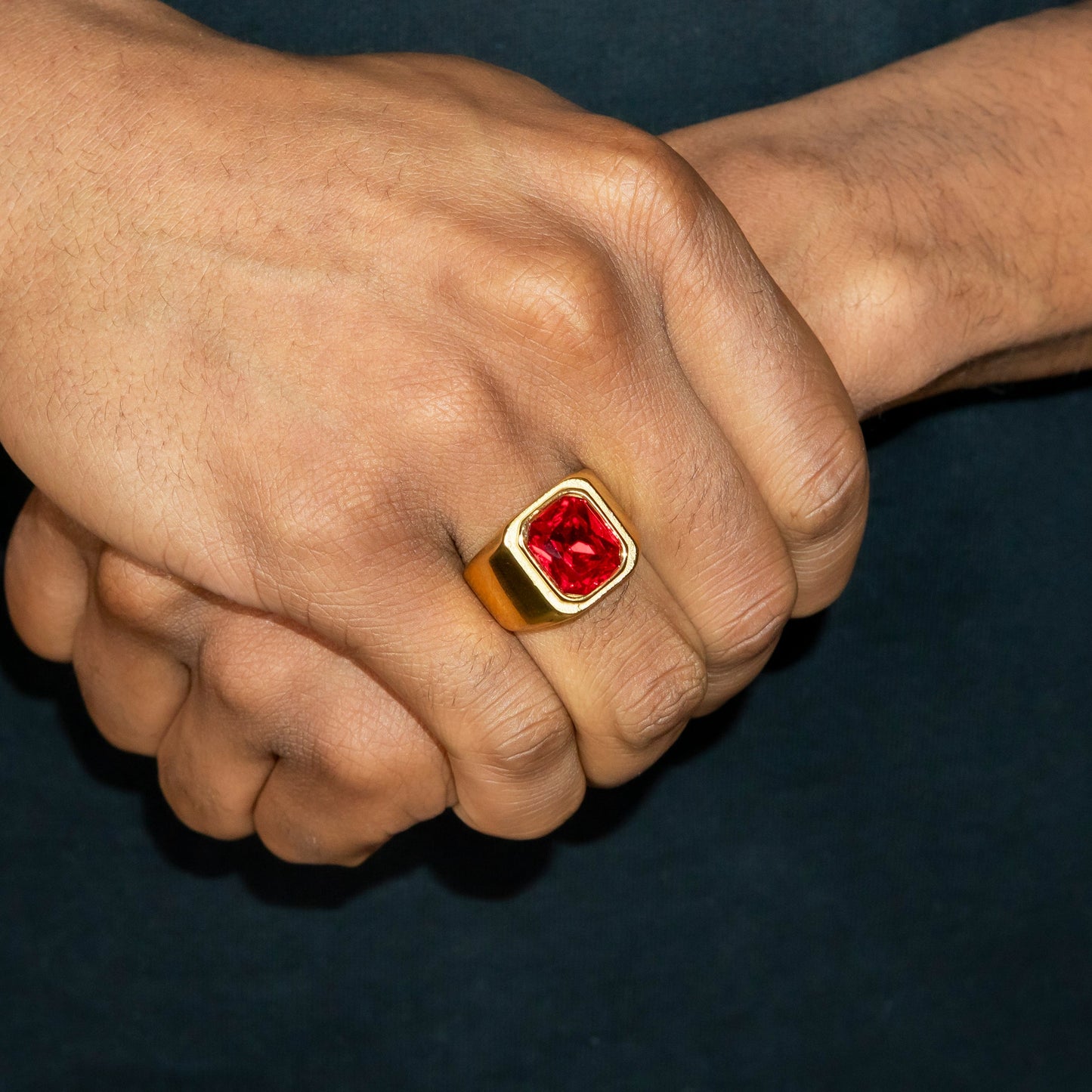 Mens Jewelry - Ruby Gold Pinky Ring | 15 Grams