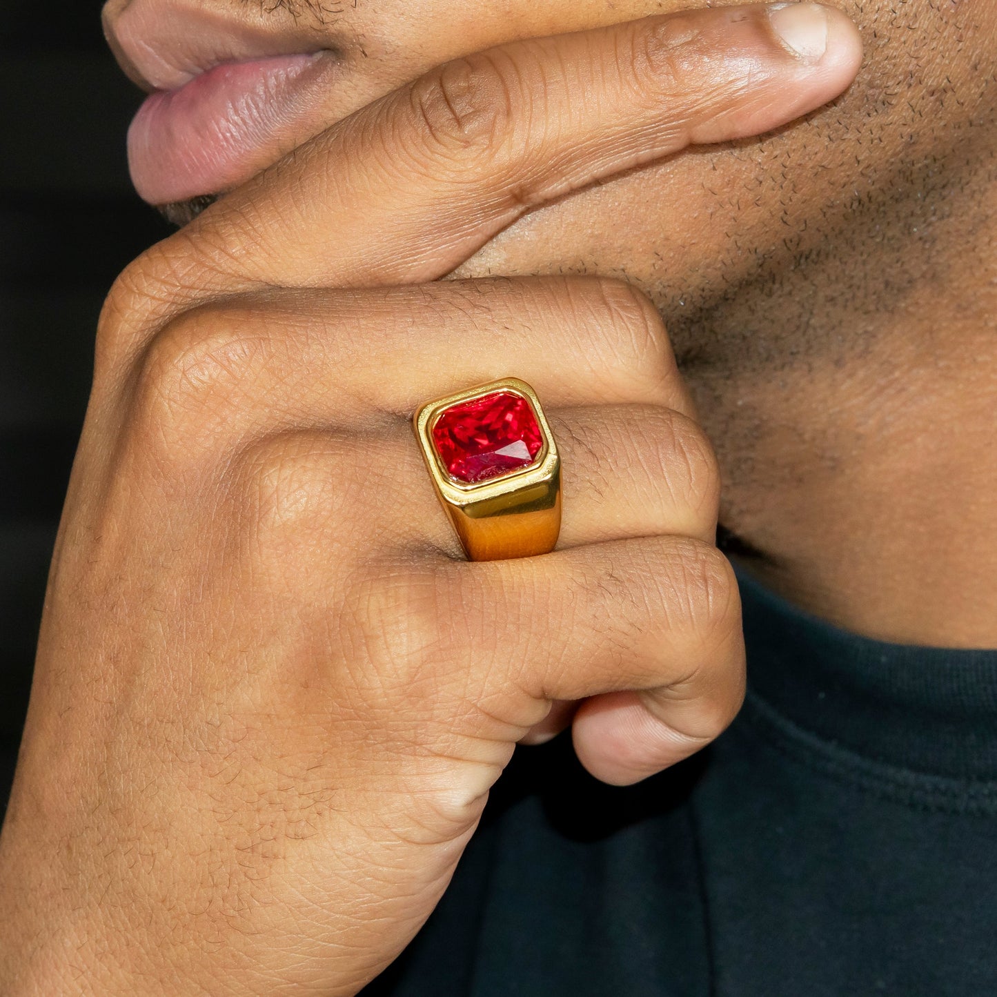 Mens Jewelry - Ruby Gold Pinky Ring | 15 Grams