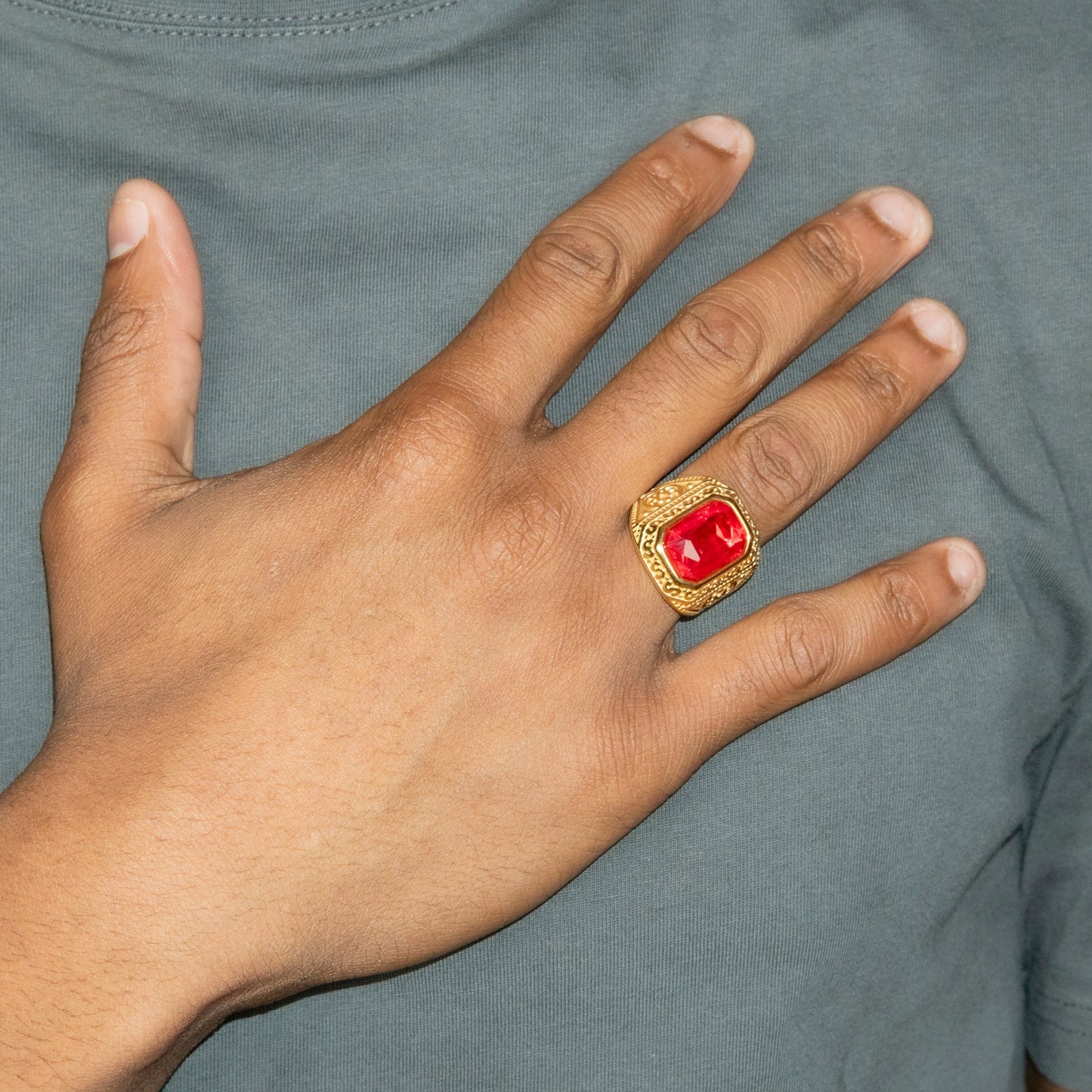 Mens Jewelry - Ruby Gold Pinky Ring | 15 Grams