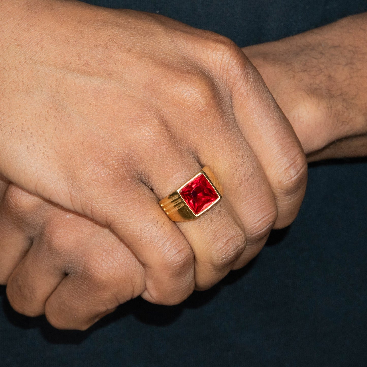 Mens Jewelry - Ruby Gold Pinky Ring | 11 Grams