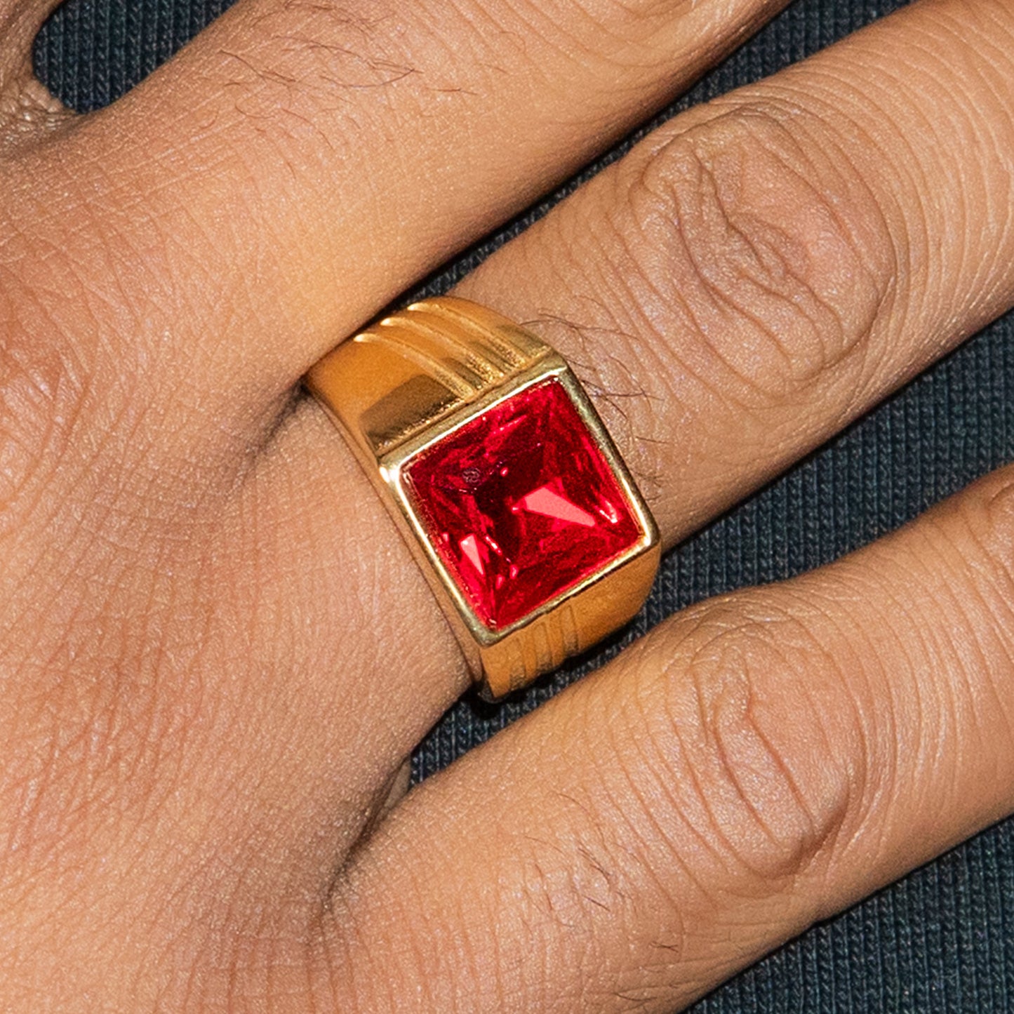 Mens Jewelry - Ruby Gold Pinky Ring | 11 Grams