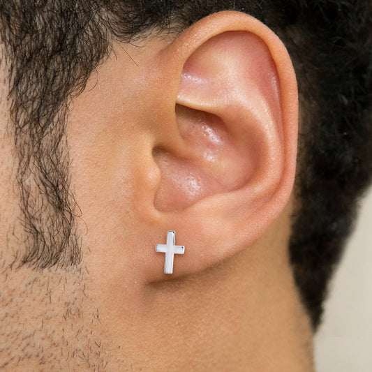 Mens Jewelry - Silver Cross Earrings for Men | Appx. 0.9 Grams