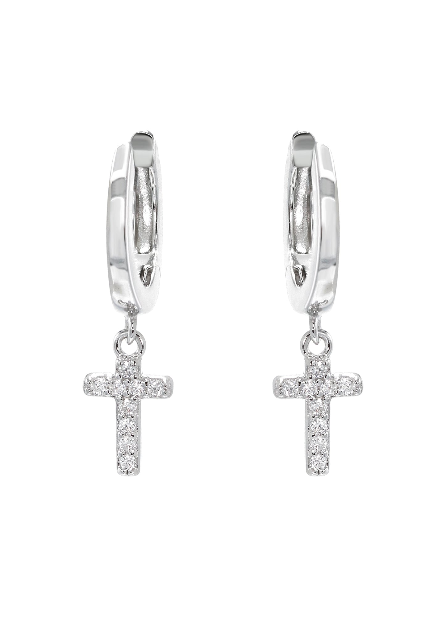 Mens Jewelry - Silver Iced Out VVS Hoop Cross Earring for Men | Appx. 2 Grams