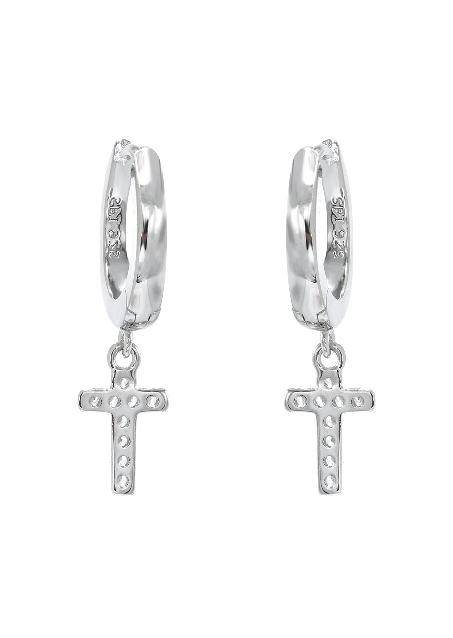 Mens Jewelry - Silver Iced Out VVS Hoop Cross Earring for Men | Appx. 2 Grams