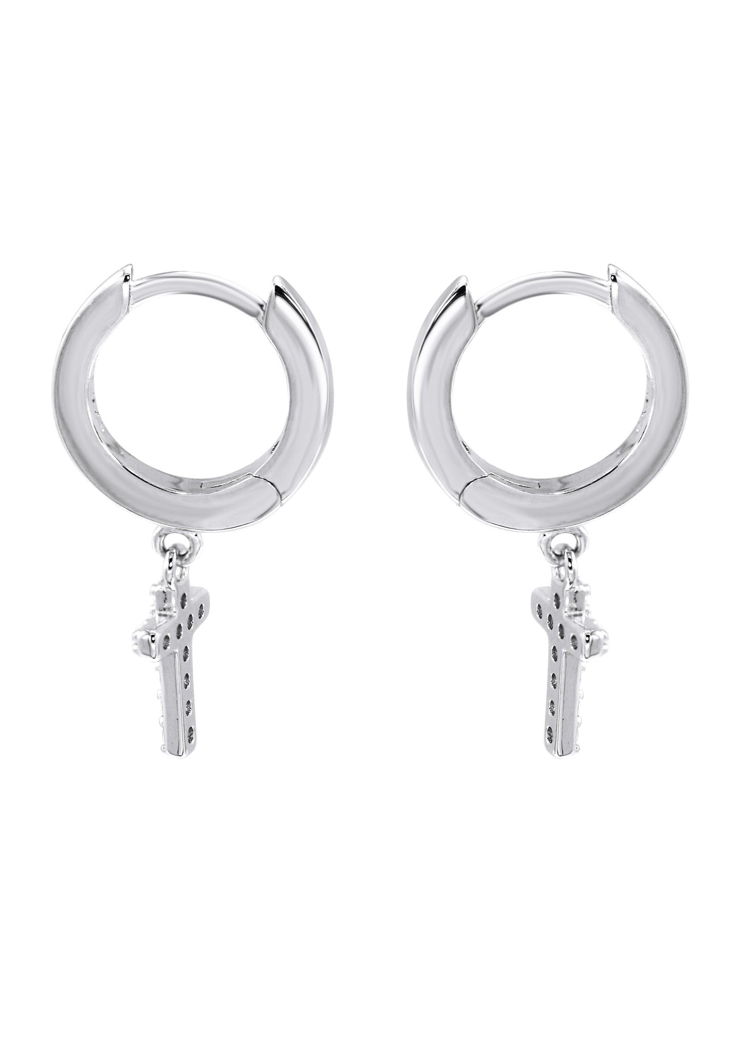 Mens Jewelry - Silver Iced Out VVS Hoop Cross Earring for Men | Appx. 2 Grams