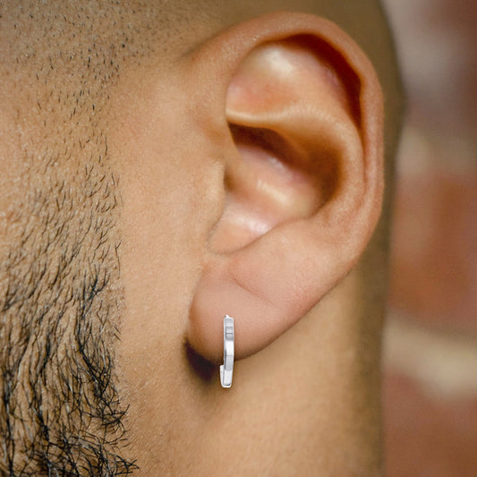 Mens Jewelry - Silver Iced Out VVS Hoop Earrings for Men | Appx. 2.7 Grams