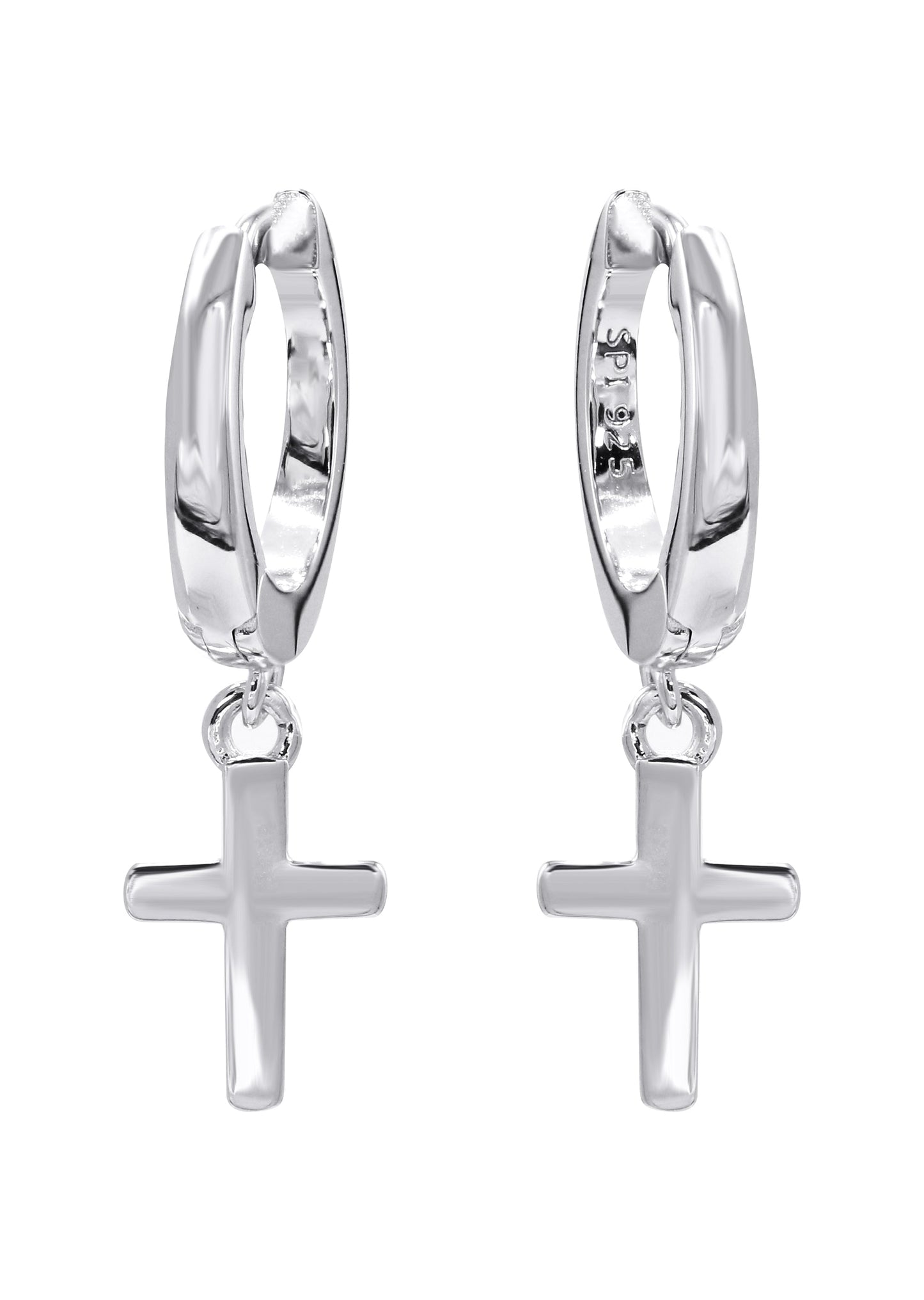 Mens Jewelry - Silver Iced Out VVS Hoop Cross Earrings for Men | Appx. 2 Grams