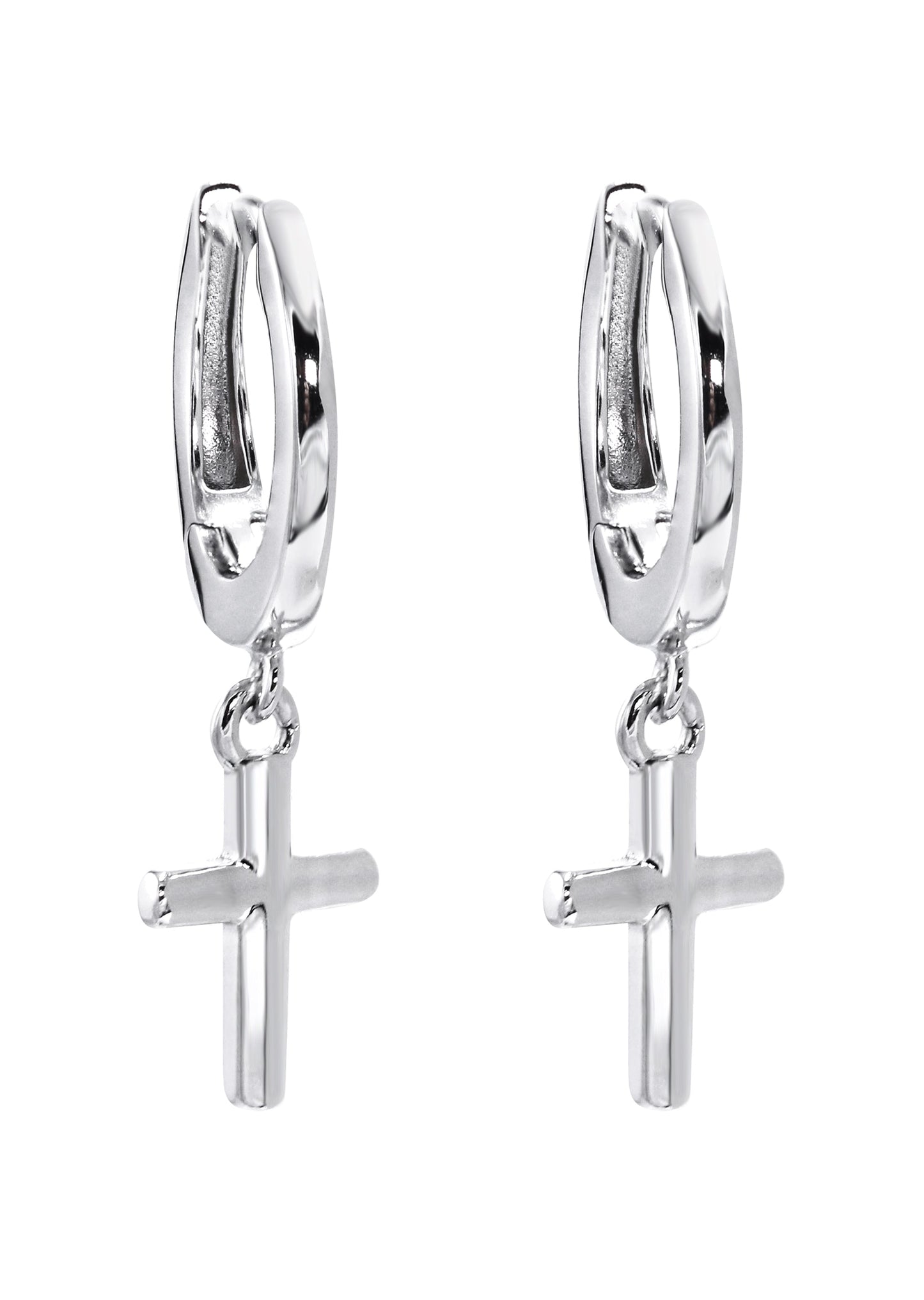Mens Jewelry - Silver Iced Out VVS Hoop Cross Earrings for Men | Appx. 2 Grams