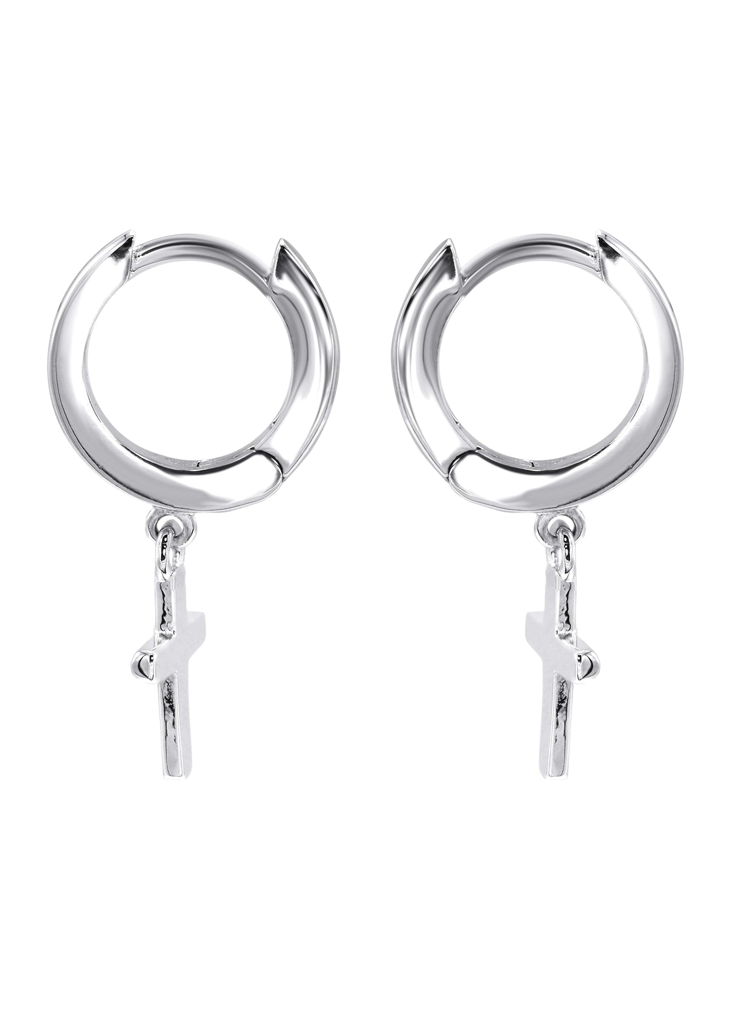 Mens Jewelry - Silver Iced Out VVS Hoop Cross Earrings for Men | Appx. 2 Grams