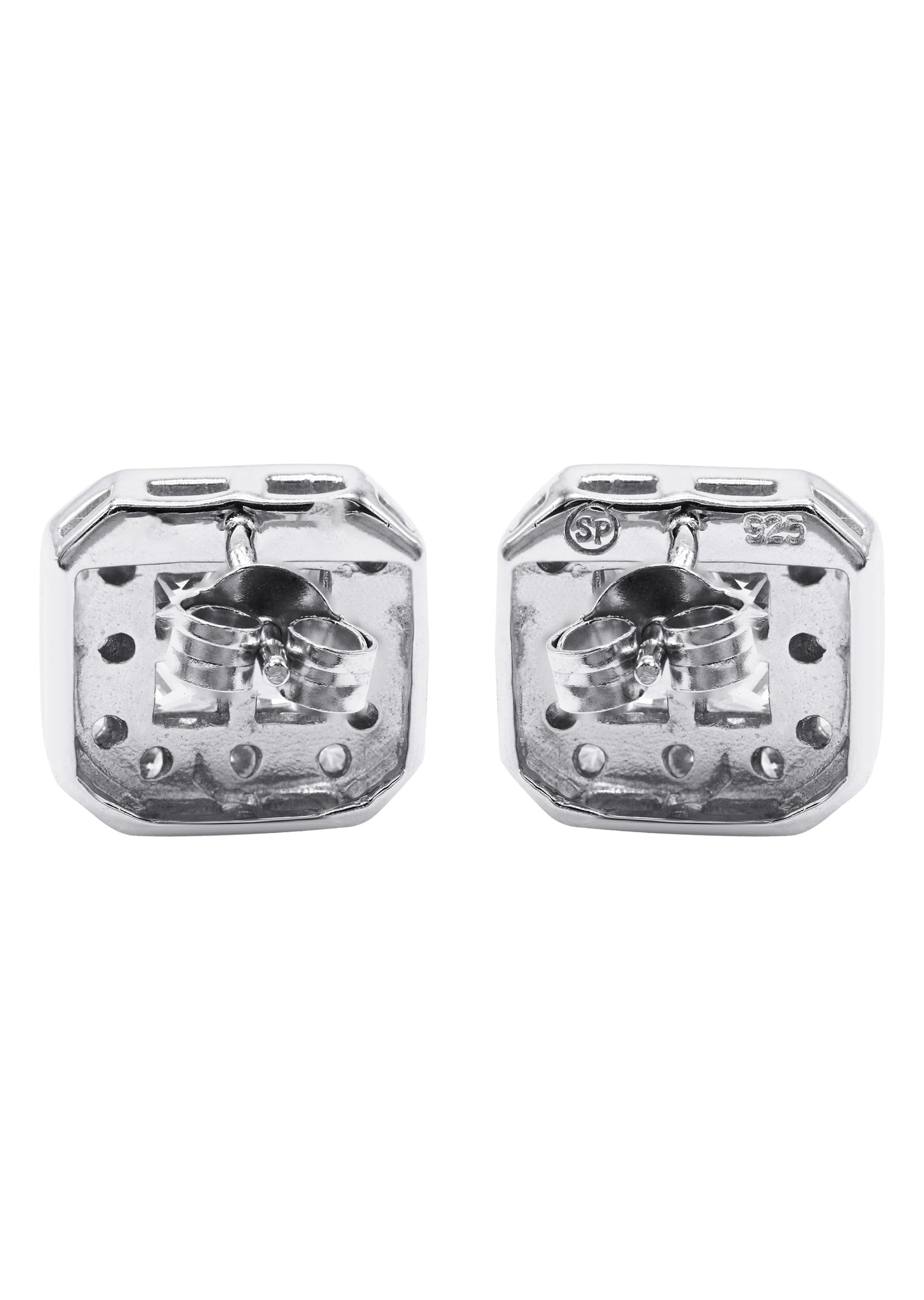 Mens Jewelry - Silver Square Halo Iced Out VVS Stud Earrings for Men | Appx. 5 Grams