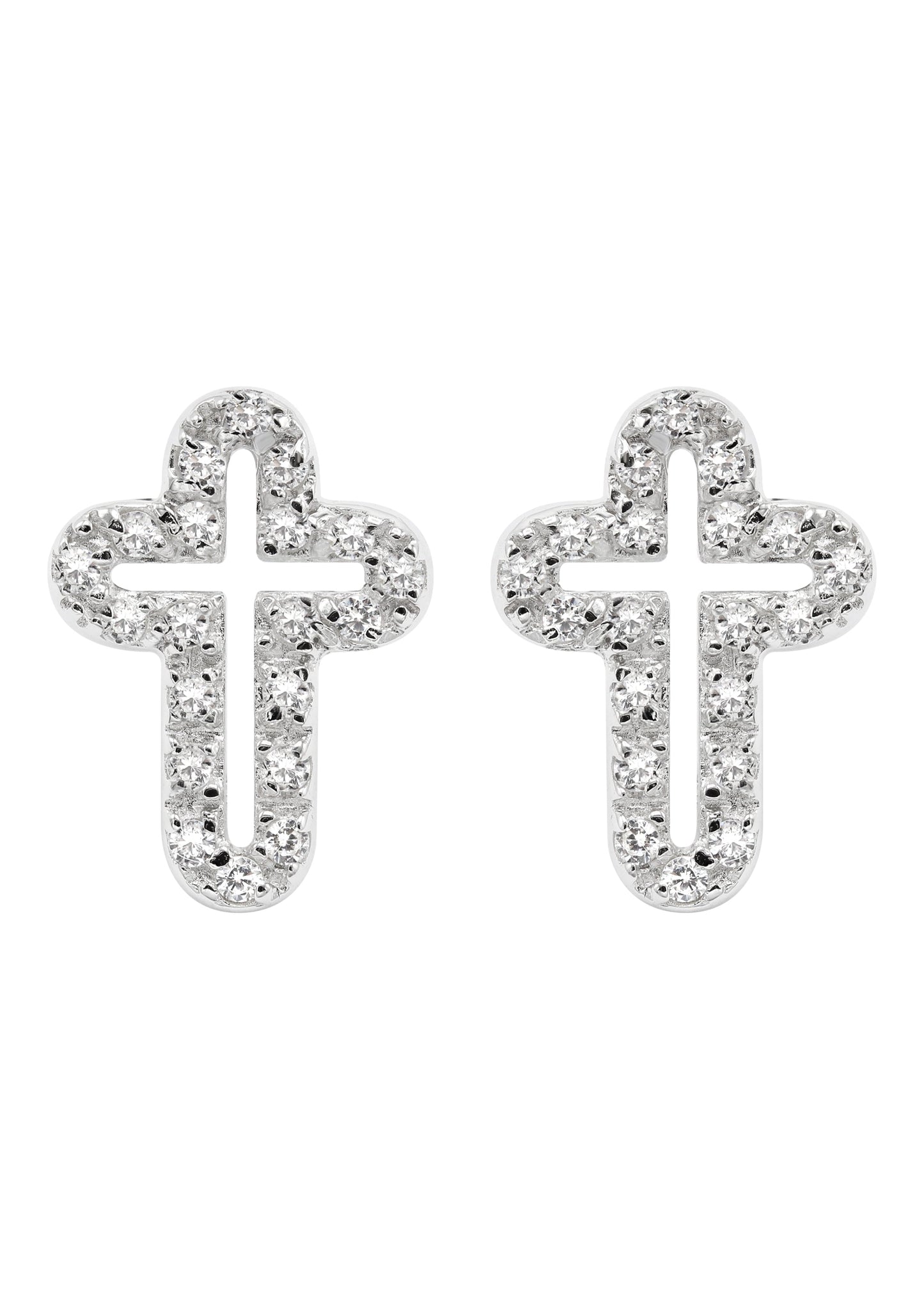 Mens Jewelry - Silver Open Cross Iced Out VVS Stud Earrings for Men | Appx. 2 Grams