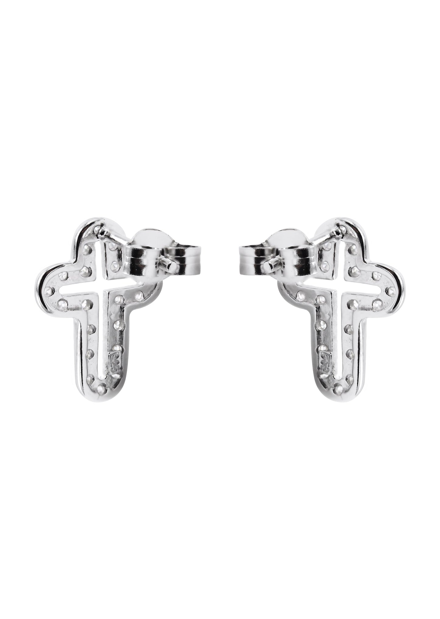 Mens Jewelry - Silver Open Cross Iced Out VVS Stud Earrings for Men | Appx. 2 Grams