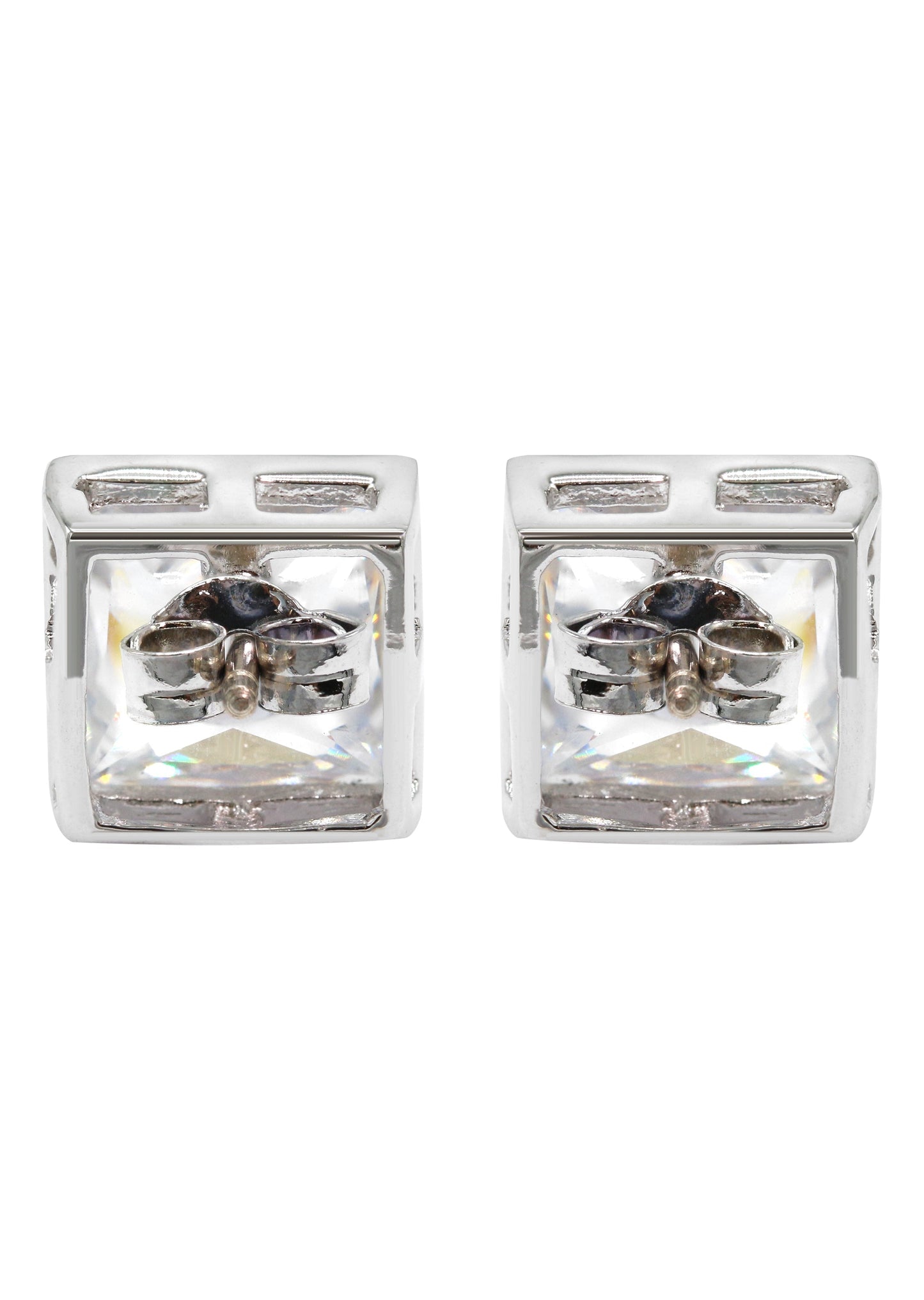 Mens Jewelry - Silver Iced Out VVS Stud Earrings for Men | Appx. 5.4 Grams