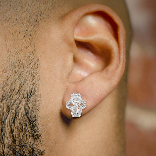 Mens Jewelry - Silver Dollar Sign Iced Out VVS Stud Earrings for Men | Appx. 5.6 Grams