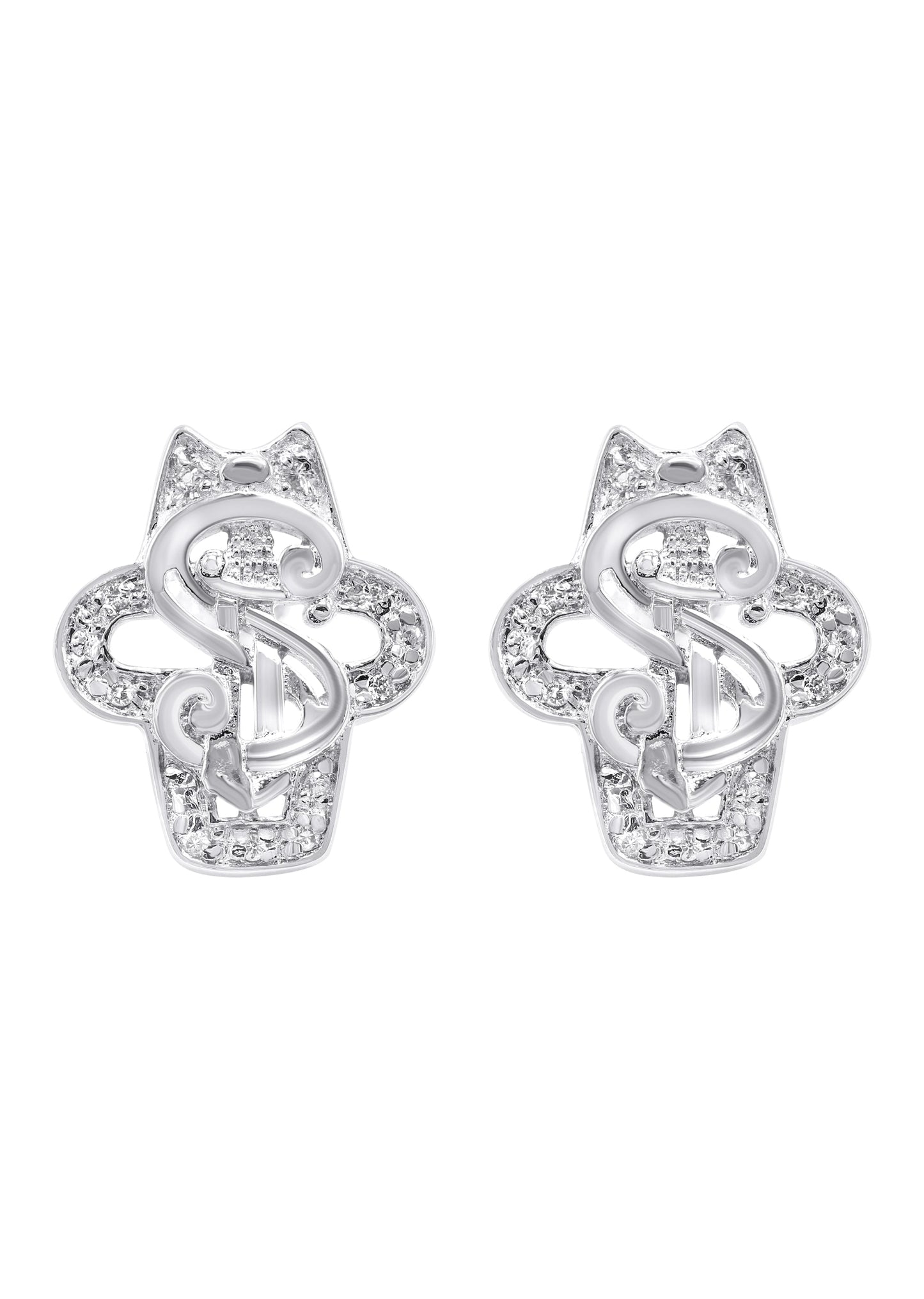 Mens Jewelry - Silver Dollar Sign Iced Out VVS Stud Earrings for Men | Appx. 5.6 Grams
