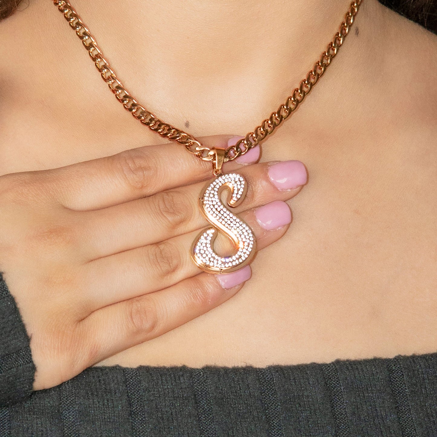 Women Jewelry - Rose Gold Initial Iced Out VVS Necklace | Style # 47