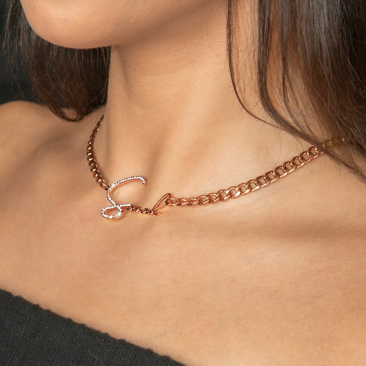 Women Jewelry - Rose Gold Iced Out VVS Name Necklace | Style # N45