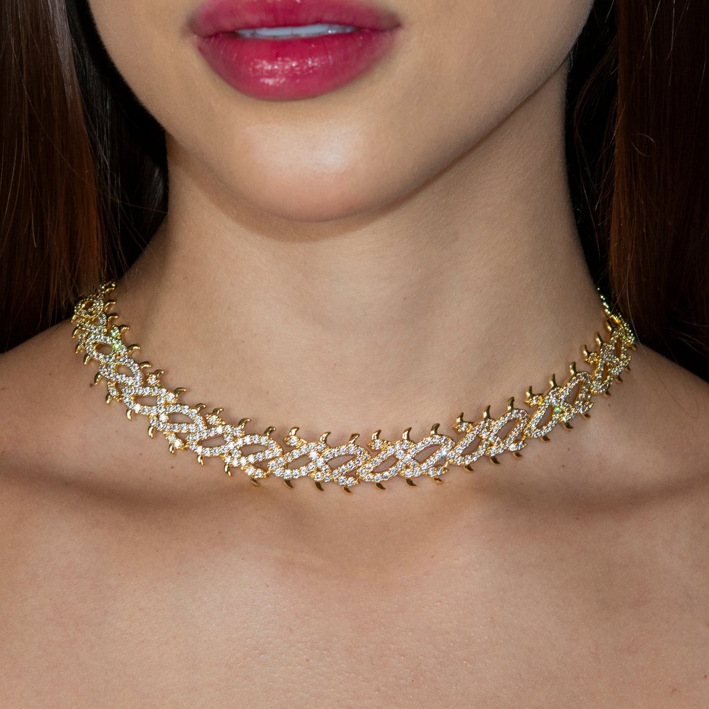 Gold Jewelry - Womens 14K Gold Iced Out VVS Spike Link Chain